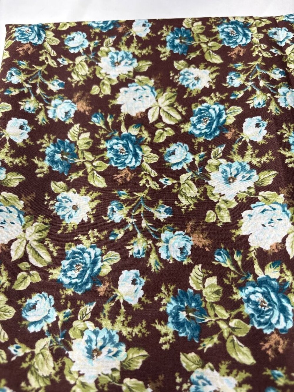 Floral Cotton Fabric Brown Blue Green Roses 35x44" Sewing Quilting Craft - Picture 5 of 11